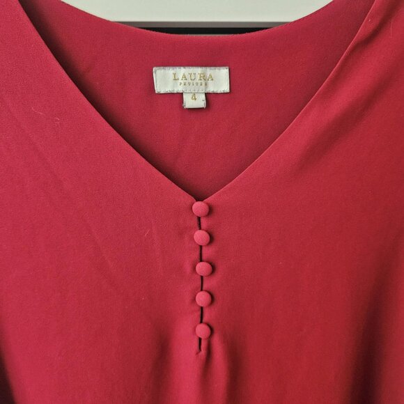 💥$5 ADD ON - Laura Petite Red Flowy Blouse Tank Top With Button Details Size 4 - Picture 4 of 11